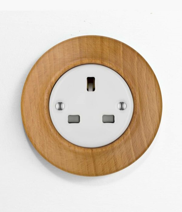 Katy Paty Roo Lignum Beech and porcelain plug socket